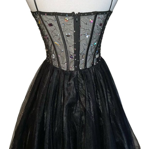 Blondie Nites Black Rhinestone Short Dress Sz 9 Sexy Holidays Party Look
